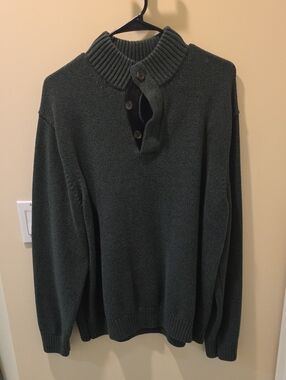 Izod Deep Green Turtleneck Button-Front Sweater
